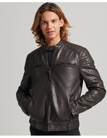 Jaqueta Moto Racer de Couro SUPERDRY Heritage